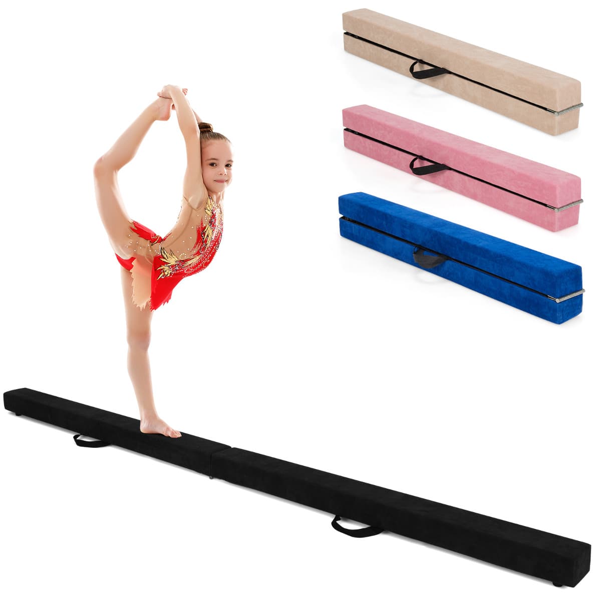 CostwayPoutre de Gymnastique Pliable de 210 cm avec Poignées de Transport pour Enfants Gymnastes Noir