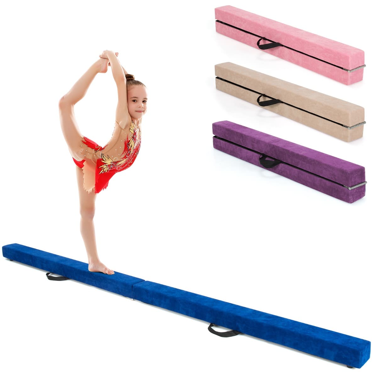 CostwayPoutre de Gymnastique Pliable de 210 cm avec Poignées de Transport pour Enfants Gymnastes Bleu