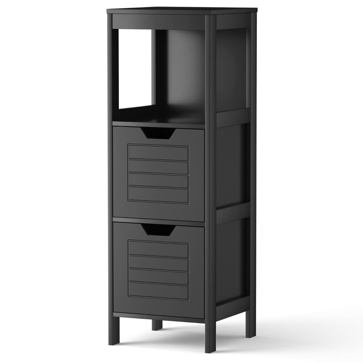 CostwayMeuble de Salle de Bain avec 2 Tiroirs et 2 Etagères Utilisation Polyvalent pour Salon Salle de Bain Chambre Noir