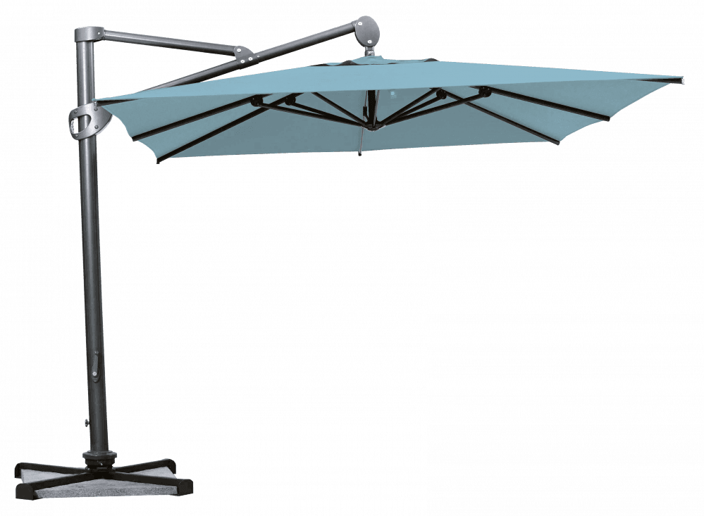 Parasol déporté Helios résistant au vent Carré 300x300 Acrylique sunbrella premium Mineral blue | La Maison du Parasol