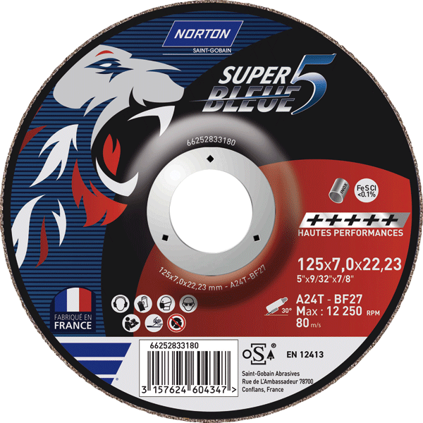 Meule à ébarber haut rendement pour aciers et inox 125 x 7 mm SB5